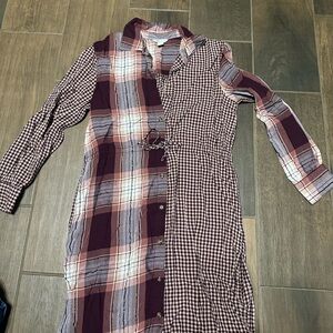 Cato Burgundy and Pink Plaid Midi Dress